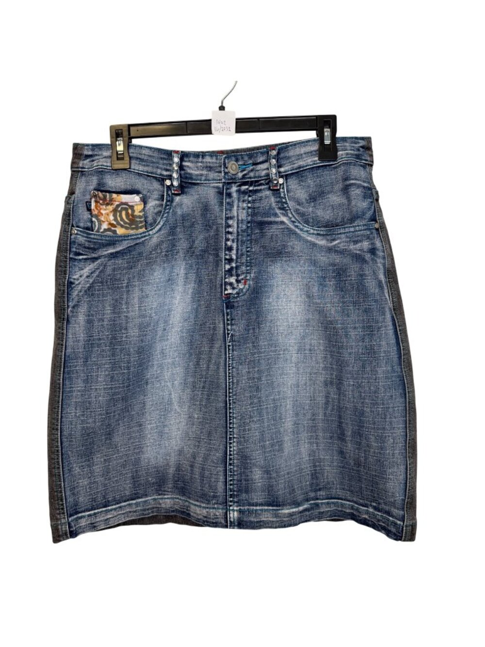 VTG Crest Jeans Denim Skirt Size 13/14 Blue Stretch Rhinestone  Embellished Y2K